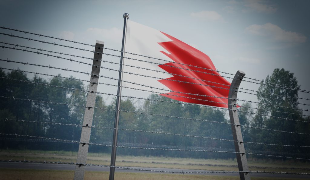 Barbed wire fence and flag of Bahrain - border concept - 3d illustration