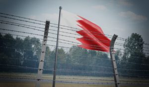 Barbed wire fence and flag of Bahrain - border concept - 3d illustration